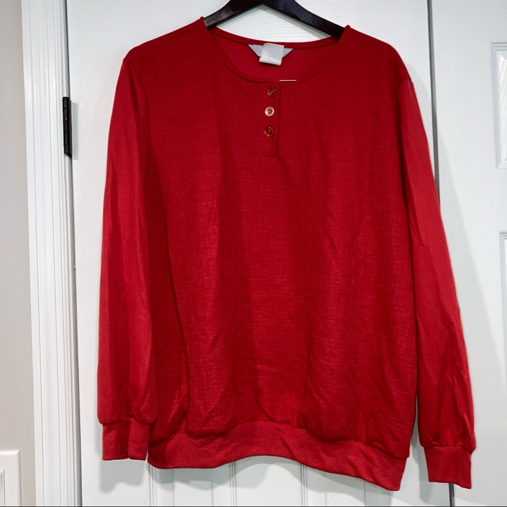 Vintage Blair Cardinal Red Polyester 2X Sweater Made in USA Style 6338